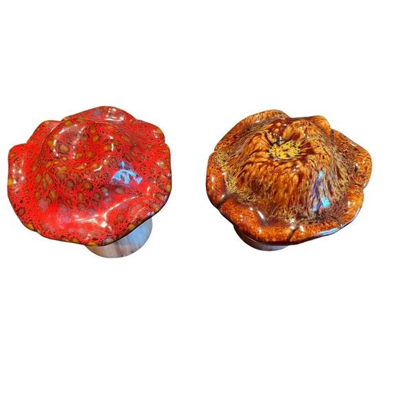 Ceramic Mushrooms Orange and Yellow-Brown set of 2 - Picture 2 of 4